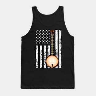 Bluegrass Banjo American Flag Music Musician Tank Top